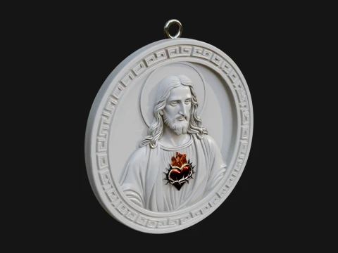 Sacred Heart Oval Relief Plaque Design 2 - 3D Print Model 3D Druckmodell
