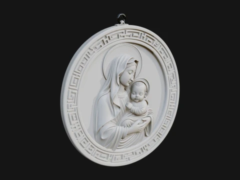 Madonna with Child Oval Plaque Design 3 - 3D Print Model 3D Baskı Modeli