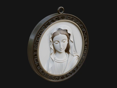 Veiled Madonna Oval Relief Plaque Design 5 - 3D Print Model Model do druku 3D