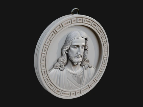 Long Haired Christ Oval Plaque Design 3 - 3D Print Model 3D Baskı Modeli