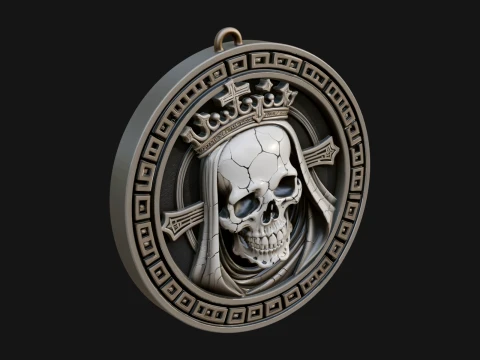 Crowned Skull Oval Relief Plaque Design 6 - 3D Print Model 3D 프린트 모델