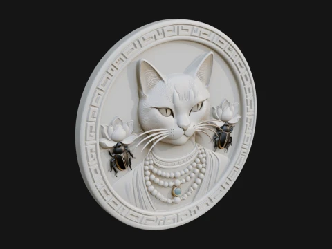 Дизайн овальной рельефной таблички с египетской кошкой 1 - модель для 3D-печати 3D Принт Модель