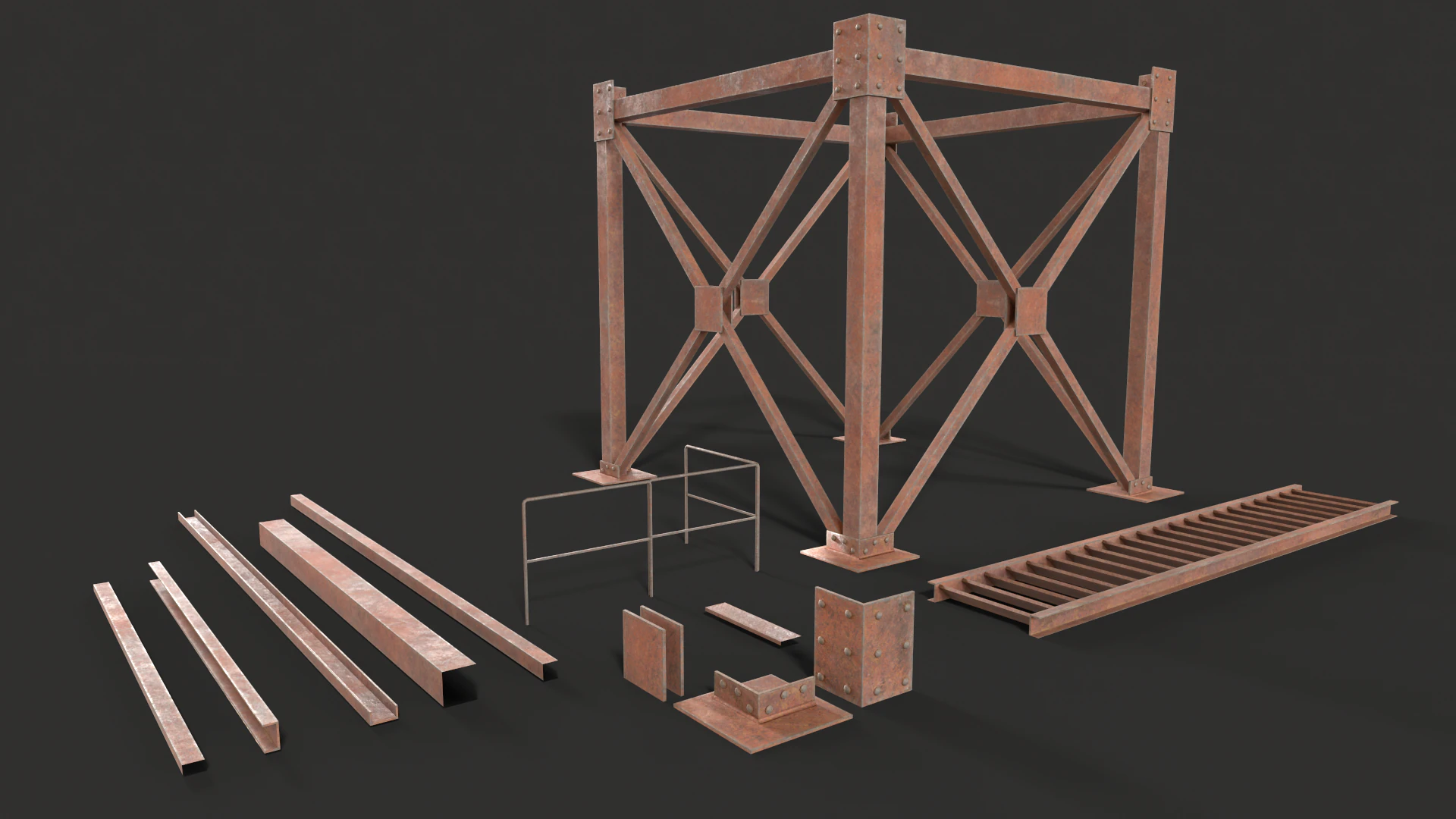Metal Construction rusted Low-poly 3D Model .c4d .max .obj .3ds .fbx .stl .blend 
