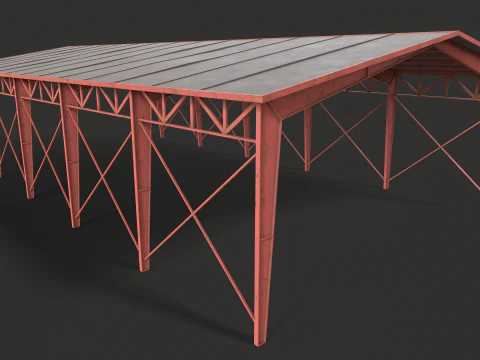 Depo Hangarı d&uuml;ş&uuml;k poli oyuna hazır 3D Model