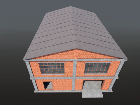 Brick Building Modular Factory Hangar Low-poly Game-Ready 3D Model