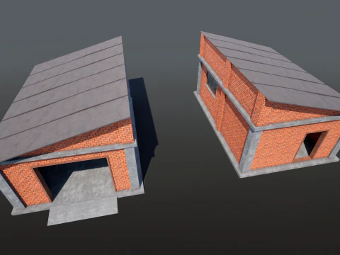 Brick Building Modular Factory Hangar Low-poly Game-Ready 3D Model