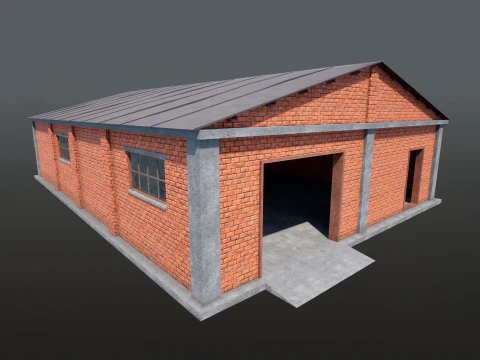 Brick Building Modular Factory Hangar Low-poly Game-Ready 3D Model
