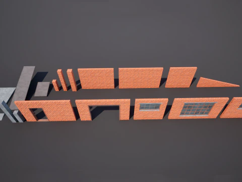 Brick Building Modular Factory Hangar Low-poly Game-Ready 3D Model