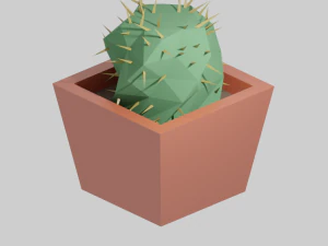 Square pot with a cactus lowpoly 3D Model