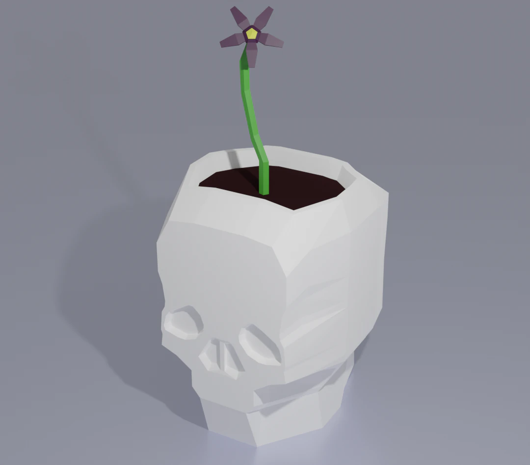 Lowpoly skull shaped flowerpot 3D Model .c4d .max .obj .3ds .fbx .stl .blend 