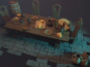 Medieval Laid Table Scene Asset 3D Model