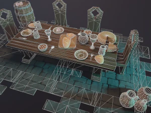 Medieval Laid Table Scene Asset 3D Model