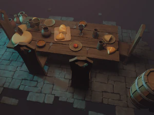 Medieval Laid Table Scene Asset 3D Model