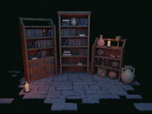 중세 책장 장면 - 자산 3D 모델