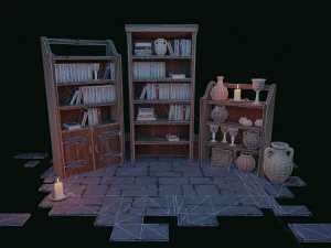 Medieval Bookcases Scene - Asset 3D Model