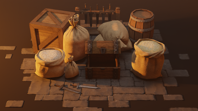 Medieval Burlap Sacks and other - Asset Modello 3D .c4d .max .obj .3ds .fbx .stl .blend 