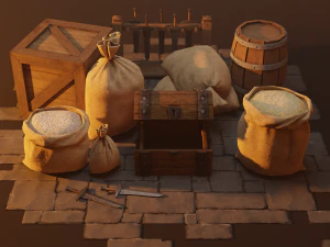 中世纪粗麻袋和其他 - 资产 3D 模型