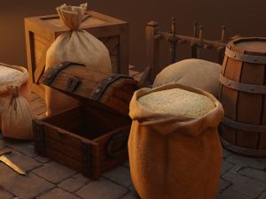 Medieval Burlap Sacks and other - Asset Modello 3D