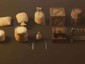 Medieval Burlap Sacks and other - Asset Modello 3D