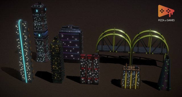 City Buildings Retrowave 3D-Modell .c4d .max .obj .3ds .fbx .stl .blend 