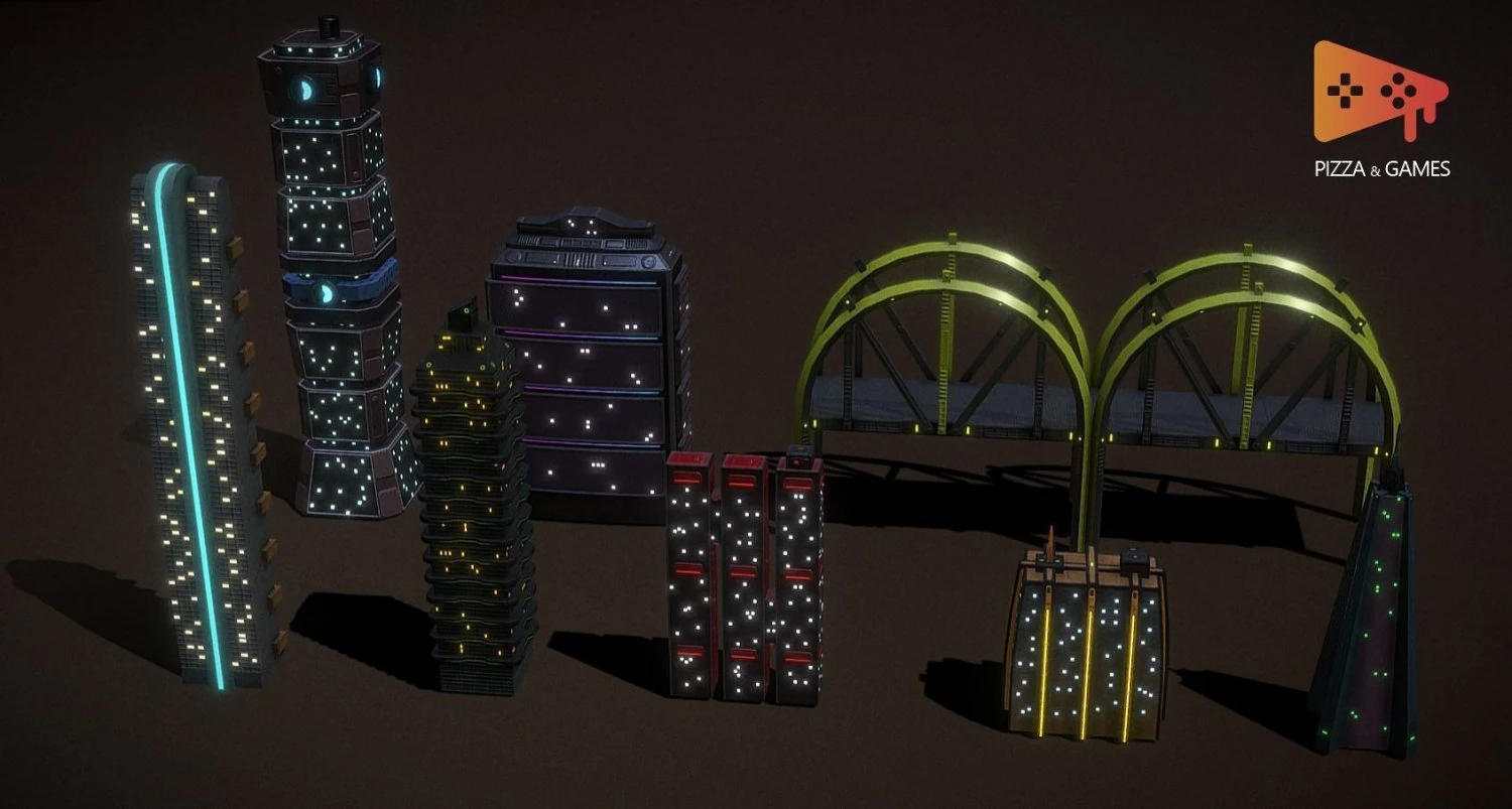 City Buildings Retrowave 3D Model .c4d .max .obj .3ds .fbx .stl .blend 