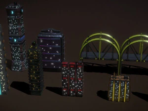 City Buildings Retrowave 3D Model