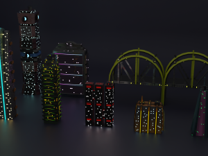 City Buildings Retrowave 3D-Modell