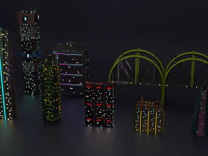 City Buildings Retrowave 3D Model