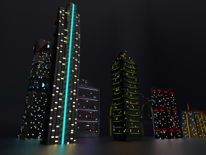 City Buildings Retrowave 3D-Modell