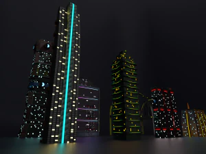 City Buildings Retrowave 3D Model
