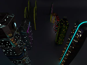 City Buildings Retrowave 3D Model