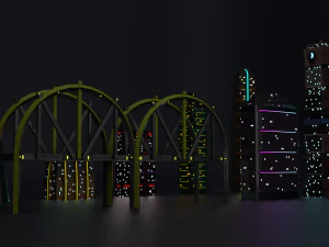 City Buildings Retrowave 3D Model