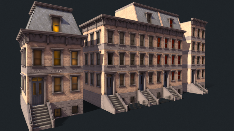 BrownStone Modular Building - Asset 3D Модель .c4d .max .obj .3ds .fbx .stl .blend 