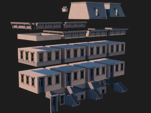 BrownStone Modular Building - Asset 3D Модель