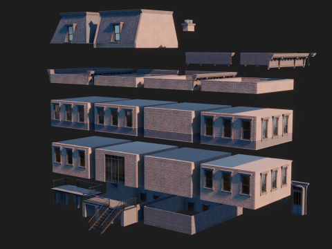 BrownStone Modular Building - Asset 3D Модель