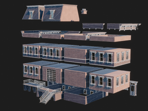 BrownStone Modular Building - Asset 3D Модель
