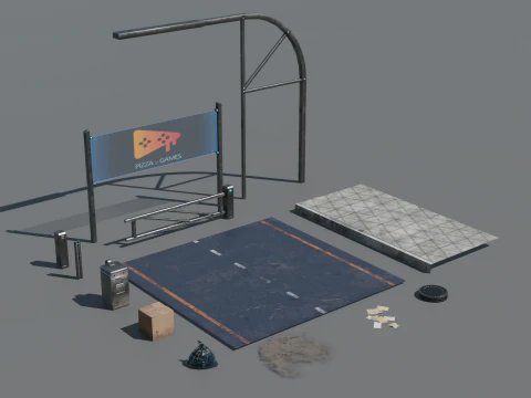 Oggetti di scena futuri retrò di strada - Asset Pack Low-poly Modello 3D