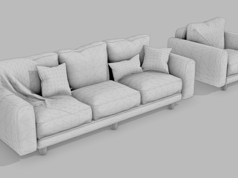 80S Brown Leather Sofa And Armchair Set Modello 3D