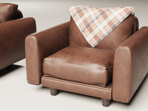 80S Brown Leather Sofa And Armchair Set Modello 3D