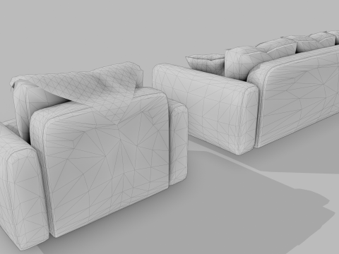 80S Brown Leather Sofa And Armchair Set Modello 3D