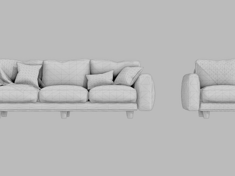 80S Brown Leather Sofa And Armchair Set Modello 3D