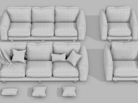 80S Brown Leather Sofa And Armchair Set Modello 3D