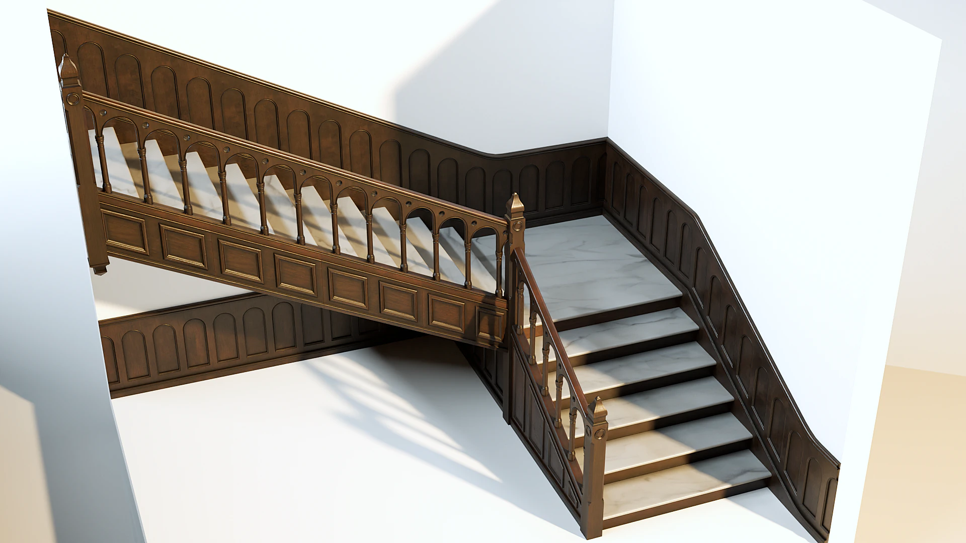Wooden Staircase - Modular Asset Standard 3D Model .c4d .max .obj .3ds .fbx .stl .blend 