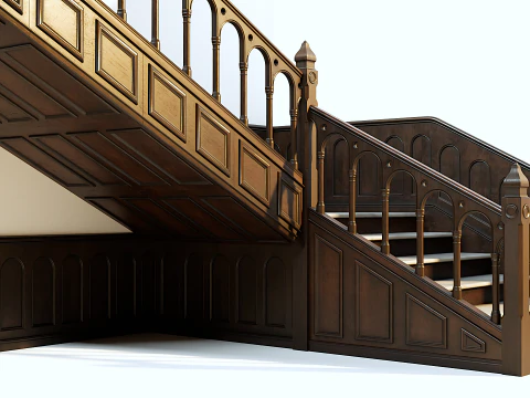 Wooden Staircase - Modular Asset Standard 3D Model