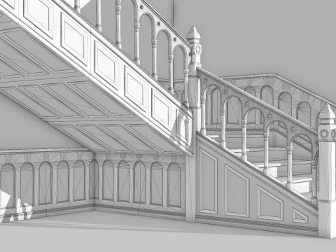 Wooden Staircase - Modular Asset Standard 3D Model