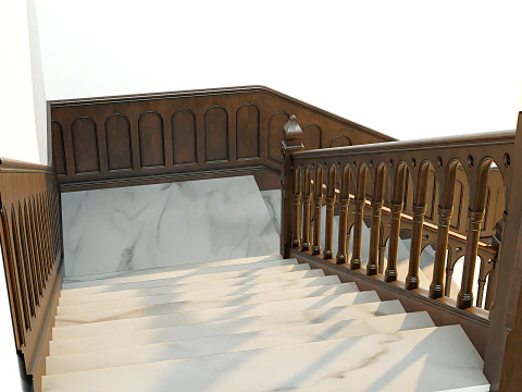 Wooden Staircase - Modular Asset Standard 3D Model