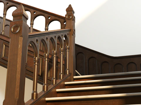 Wooden Staircase - Modular Asset Standard 3D Model