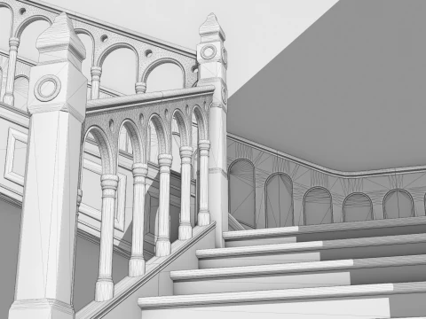 Wooden Staircase - Modular Asset Standard 3D Model