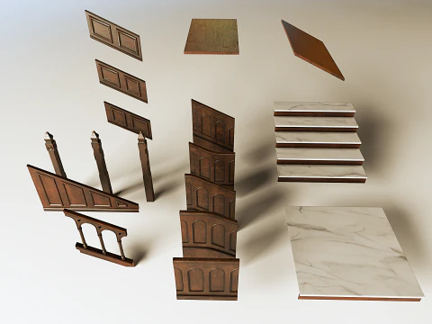 Wooden Staircase - Modular Asset Standard 3D Model