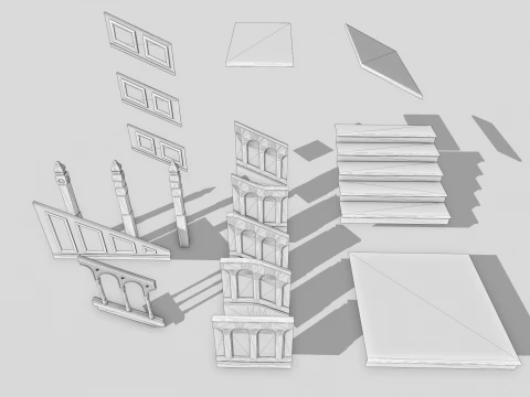 Wooden Staircase - Modular Asset Standard 3D Model